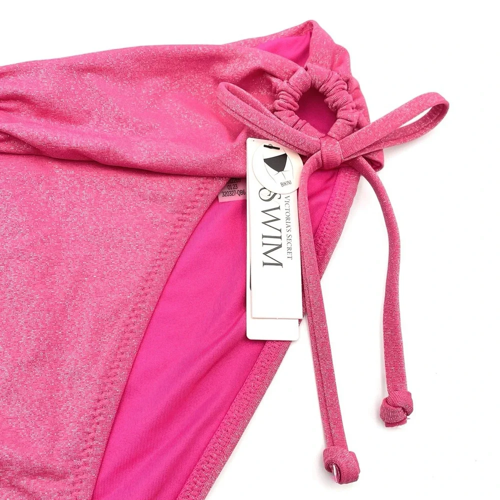 Victoria's Secret Nwt Pink Shimmer Side Tie Ruched Front Swim Bikini Bottom M